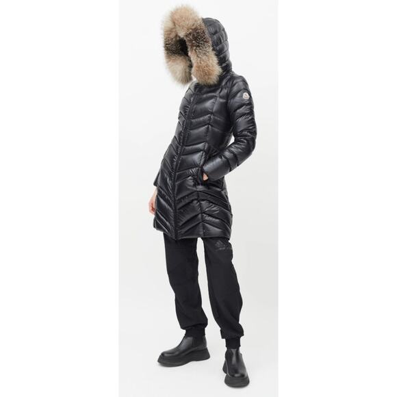 Moncler Fulmarus Fox Fur Trimmed Long Down Jacket in Black - Picture 1 of 16
